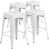Flash Furniture Kai Commercial Grade 24″ High Backless Black Metal Indoor-Outdoor Counter Height Stool with Square Seat(White)