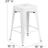 Flash Furniture Kai Commercial Grade 24″ High Backless Black Metal Indoor-Outdoor Counter Height Stool with Square Seat(White)