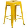 Flash Furniture Kai Commercial Grade 24″ High Backless Black Metal Indoor-Outdoor Counter Height Stool with Square Seat(Yellow)