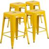 Flash Furniture Kai Commercial Grade 24″ High Backless Black Metal Indoor-Outdoor Counter Height Stool with Square Seat(Yellow)