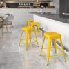 Flash Furniture Kai Commercial Grade 24″ High Backless Black Metal Indoor-Outdoor Counter Height Stool with Square Seat(Yellow)