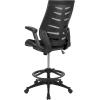 Flash Furniture Kale High-Back Ergonomic Mesh Office Chair with Flip-Up Arms and Adjustable Foot Ring, Spine-Back Tall Executive Swivel Chair, Black(Black)