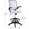 Flash Furniture Kale Mid-Back White Mesh Ergonomic Drafting Chair | Adjustable Foot Ring, Flip-Up Arms(White)