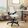 Flash Furniture Kale Mid-Back White Mesh Ergonomic Drafting Chair | Adjustable Foot Ring, Flip-Up Arms(White)