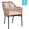 Flash Furniture Kallie Set of 2 Indoor/Outdoor Stacking Club Chairs with Arms – UV Resistant Woven Black Seat & Back – Gray Zippered Cushions – Black Aluminum Frame(Natural)
