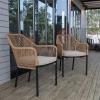 Flash Furniture Kallie Set of 2 Indoor/Outdoor Stacking Club Chairs with Arms – UV Resistant Woven Black Seat & Back – Gray Zippered Cushions – Black Aluminum Frame(Natural)