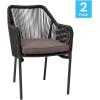 Flash Furniture Kallie Set of 2 Indoor/Outdoor Stacking Club Chairs with Arms – UV Resistant Woven Black Seat & Back – Gray Zippered Cushions – Black Aluminum Frame(Black)