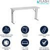 Flash Furniture Kathryn 5′ Rectangular Plastic Folding Table, Long Plastic Foldable Table for Indoor/Outdoor Events, White(Solid)