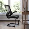 Flash Furniture Kelista Black Mesh Sled Base Side Reception Chair with Flip-Up Arms(Black Leathersoft)