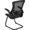 Flash Furniture Kelista Black Mesh Sled Base Side Reception Chair with Flip-Up Arms(Black Leathersoft)