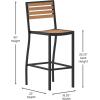 Flash Furniture Lark Commercial Grade Bar Height Stool, All-Weather Outdoor Bar Stool with Faux Wood Poly Resin Slats and Aluminum Frame, Gray Wash(Teak)