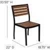 Flash Furniture Lark Outdoor Stackable Side Chair with Faux Teak Poly Slats, Set of 2(Teak)