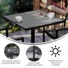 Flash Furniture Lark Outdoor Steel Dining Table – Faux Teak Poly Slatted Top – Commercial Grade Dining Table with Black Frame – 35″ Square – Umbrella Holder Hole(Gray Wash Teak)