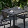 Flash Furniture Lark Outdoor Steel Dining Table – Faux Teak Poly Slatted Top – Commercial Grade Dining Table with Black Frame – 35″ Square – Umbrella Holder Hole(Gray Wash Teak)