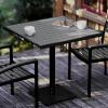Flash Furniture Lark Outdoor Steel Dining Table – Faux Teak Poly Slatted Top – Commercial Grade Dining Table with Black Frame – 35″ Square – Umbrella Holder Hole(Gray Wash Teak)