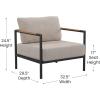 Flash Furniture Lea Indoor/Outdoor Patio Chair with Cushions – Modern Aluminum Framed Chair with Teak Accented Arms, Black with Charcoal Cushions(Beige)