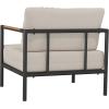 Flash Furniture Lea Indoor/Outdoor Patio Chair with Cushions – Modern Aluminum Framed Chair with Teak Accented Arms, Black with Charcoal Cushions(Beige)