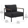 Flash Furniture Lea Indoor/Outdoor Patio Chair with Cushions – Modern Aluminum Framed Chair with Teak Accented Arms, Black with Charcoal Cushions(Charcoal)