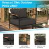 Flash Furniture Lea Indoor/Outdoor Patio Chair with Cushions – Modern Aluminum Framed Chair with Teak Accented Arms, Black with Charcoal Cushions(Charcoal)