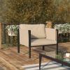 Flash Furniture Lea Indoor/Outdoor Patio Chair with Cushions – Modern Steel Framed Chair with Storage Pockets, Black with Beige Cushions(Light Gray)
