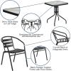 Flash Furniture Lila 23.5” Square Glass Metal Table with 2 Black Metal Aluminum Slat Stack Chairs(Clear/Black)