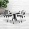 Flash Furniture Lila 23.5” Square Glass Metal Table with 2 Black Metal Aluminum Slat Stack Chairs(Clear/Black)