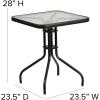 Flash Furniture Lila 23.5” Square Glass Metal Table with 2 Black Metal Aluminum Slat Stack Chairs(Clear/Black)