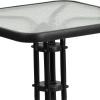 Flash Furniture Lila 23.5” Square Glass Metal Table with 2 Black Metal Aluminum Slat Stack Chairs(Clear/Black)