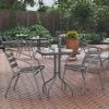 Flash Furniture Lila 23.5” Square Glass Metal Table with 2 Black Metal Aluminum Slat Stack Chairs(Silver)