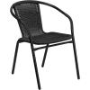 Flash Furniture Lila 23.5” Square Glass Metal Table with 2 Black Rattan Stack Chairs
