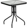 Flash Furniture Lila 23.5” Square Glass Metal Table with 2 Black Rattan Stack Chairs