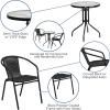 Flash Furniture Lila 23.75” Round Glass Metal Table with 2 Black Rattan Stack Chairs