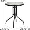 Flash Furniture Lila 23.75” Round Glass Metal Table with 2 Black Rattan Stack Chairs