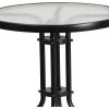 Flash Furniture Lila 23.75” Round Glass Metal Table with 2 Black Rattan Stack Chairs