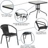 Flash Furniture Lila 3-Piece 28″ Square Indoor/Outdoor Patio Table and Chairs Set, Glass Metal Bistro Table and 2 Stacking Rattan Chairs, Brown(Clear/Black)