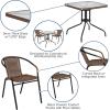 Flash Furniture Lila 3-Piece 28″ Square Indoor/Outdoor Patio Table and Chairs Set, Glass Metal Bistro Table and 2 Stacking Rattan Chairs, Brown(Clear/Dark Brown)