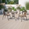 Flash Furniture Lila 3-Piece 28″ Square Indoor/Outdoor Patio Table and Chairs Set, Glass Metal Bistro Table and 2 Stacking Rattan Chairs, Brown(Clear/Dark Brown)