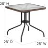 Flash Furniture Lila 3-Piece 28″ Square Indoor/Outdoor Patio Table and Chairs Set, Glass Metal Bistro Table and 2 Stacking Rattan Chairs, Brown(Clear/Dark Brown)