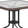 Flash Furniture Lila 3-Piece 28″ Square Indoor/Outdoor Patio Table and Chairs Set, Glass Metal Bistro Table and 2 Stacking Rattan Chairs, Brown(Clear/Dark Brown)