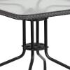 Flash Furniture Lila 3-Piece 28″ Square Indoor/Outdoor Patio Table and Chairs Set, Glass Metal Bistro Table and 2 Stacking Rattan Chairs, Brown(Clear/Gray)