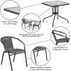 Flash Furniture Lila 3-Piece 28″ Square Indoor/Outdoor Patio Table and Chairs Set, Glass Metal Bistro Table and 2 Stacking Rattan Chairs, Brown(Clear/Gray)
