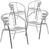 Flash Furniture Lila 4 Pack Commercial Aluminum Indoor-Outdoor Restaurant Stack Chair with Triple Slat Back and Arms(Set of 4)