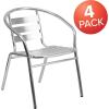 Flash Furniture Lila 4 Pack Commercial Aluminum Indoor-Outdoor Restaurant Stack Chair with Triple Slat Back and Arms(Set of 4)
