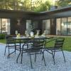 Flash Furniture Lila 7-Piece Glass Patio Table and Chairs Set, Outdoor Patio Dining Set with Rectangular Table and 6 Slat Back Patio Chairs, Black(5 Piece Set)