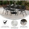 Flash Furniture Lila Commercial 7-Piece Outdoor Dining Set, Tempered Glass Patio Table with Umbrella Hole, 6 Triple Slat Chairs, 60″, Black