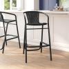 Flash Furniture Lila Commercial Grade Rattan Indoor-Outdoor Commercial Restaurant Barstool – Rattan Seat and Back – Footrest – Medium Brown – 4 Pack(Black)