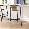 Flash Furniture Lila Commercial Grade Rattan Indoor-Outdoor Commercial Restaurant Barstool – Rattan Seat and Back – Footrest – Medium Brown – 4 Pack(Medium Brown)