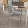 Flash Furniture Lila Commercial Restaurant Stack Chair with Triple Slat Back and Arms, Indoor-Outdoor Dining Chair, Silver(Silver)