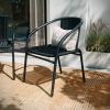 Flash Furniture Lila Modern Rattan Indoor/Outdoor Stackable Dining Chairs, Stacking Rattan Bistro Chairs for Patio or Restaurant, Set of 2, Brown(Black)