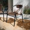 Flash Furniture Lila Modern Rattan Indoor/Outdoor Stackable Dining Chairs, Stacking Rattan Bistro Chairs for Patio or Restaurant, Set of 2, Brown(Dark Brown)